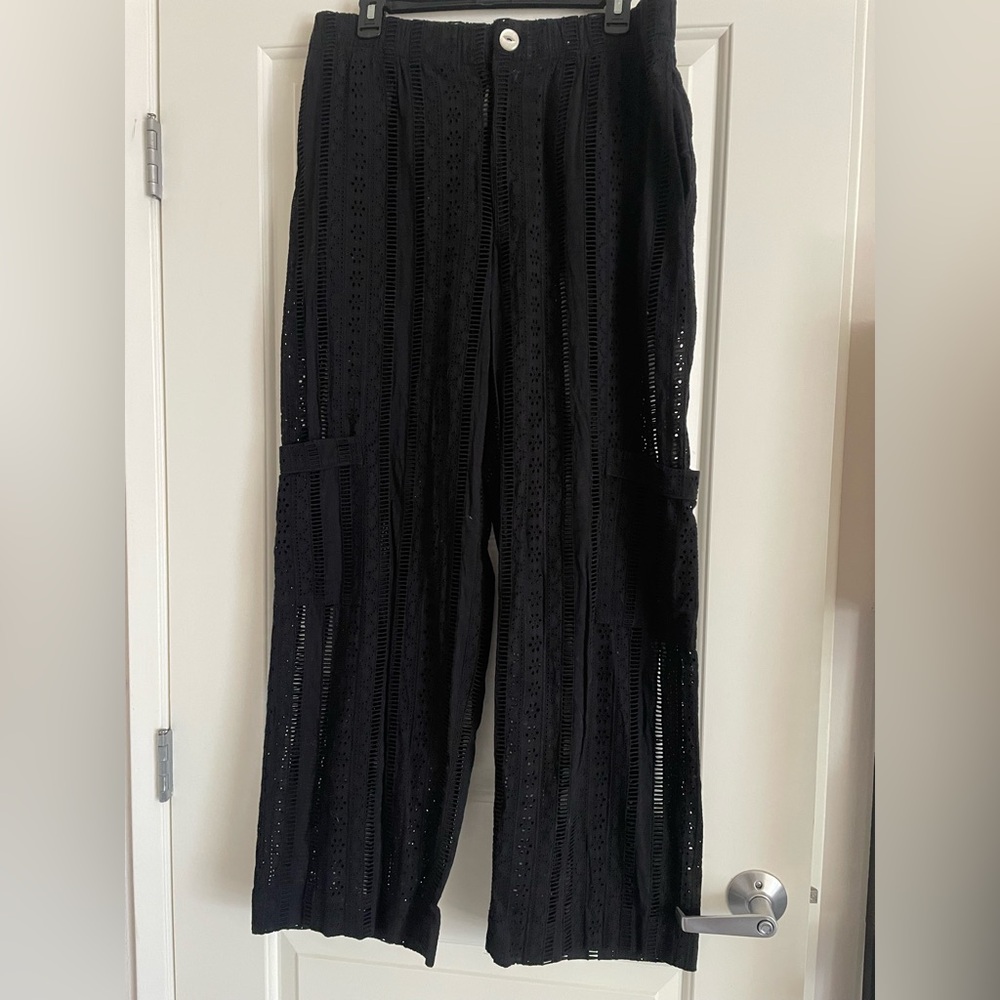 Damson Madder Anthropologie Chic Black Lace Wide Leg Pants